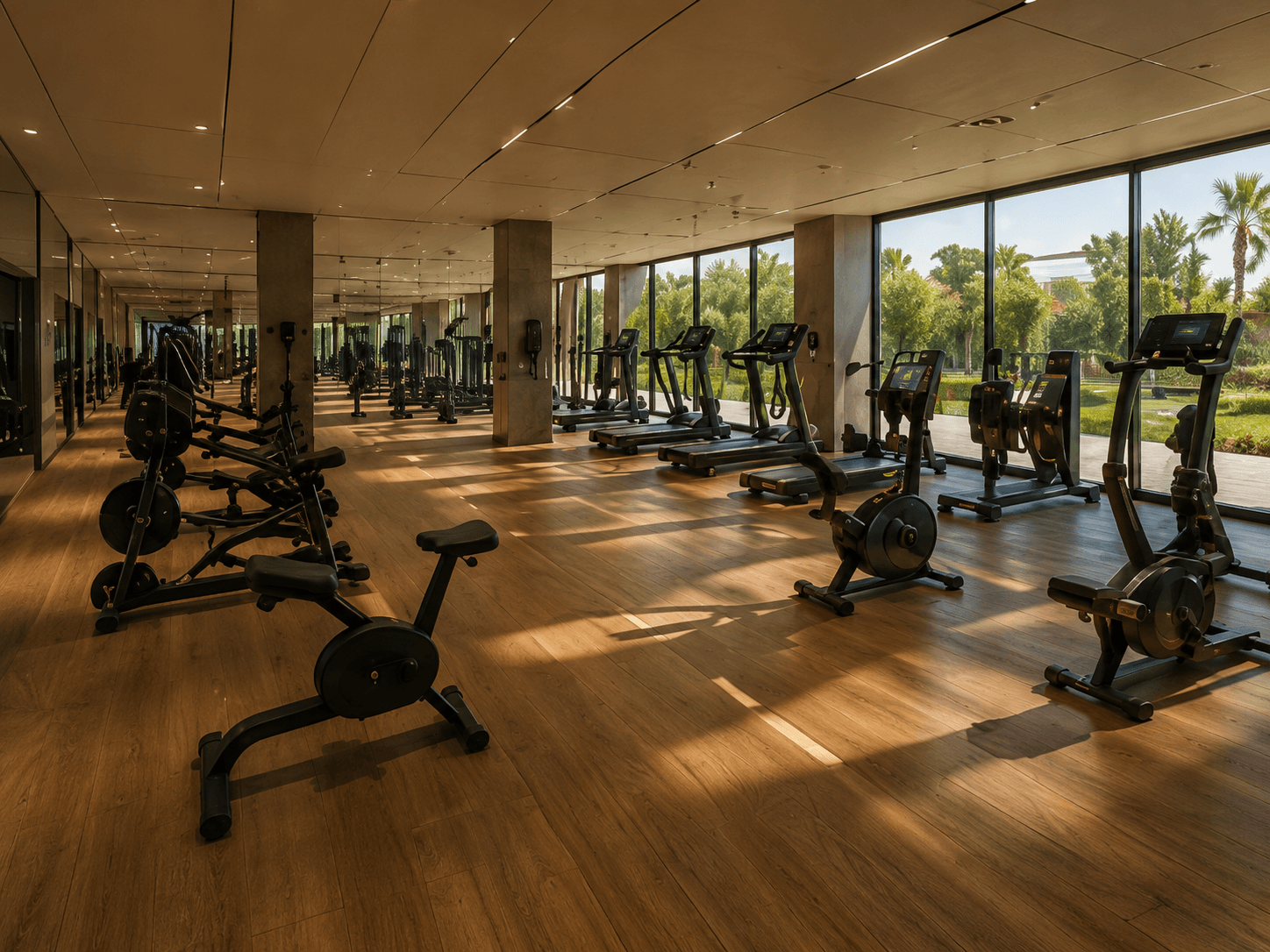 Modern fitness center with sea view