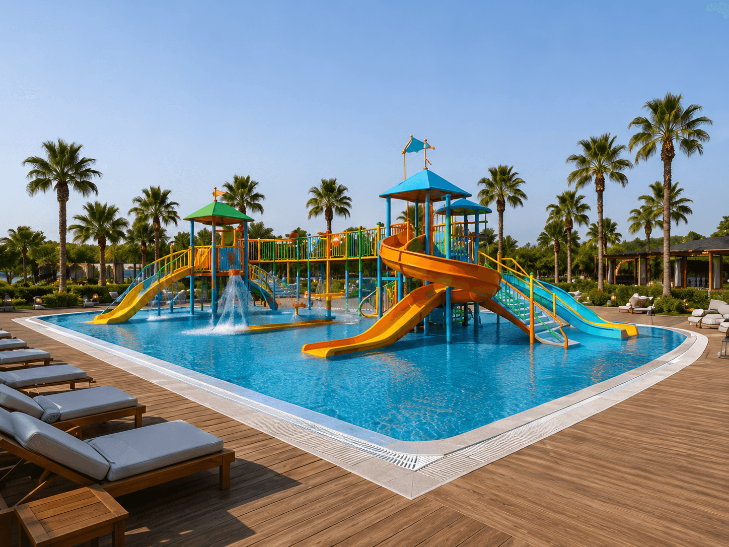 Colorful kids pool with slides